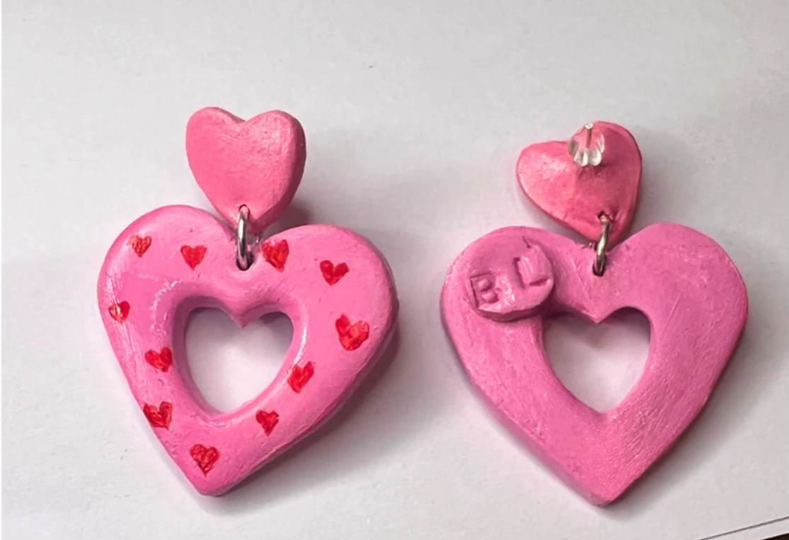 Pink Heart Statement Earrings